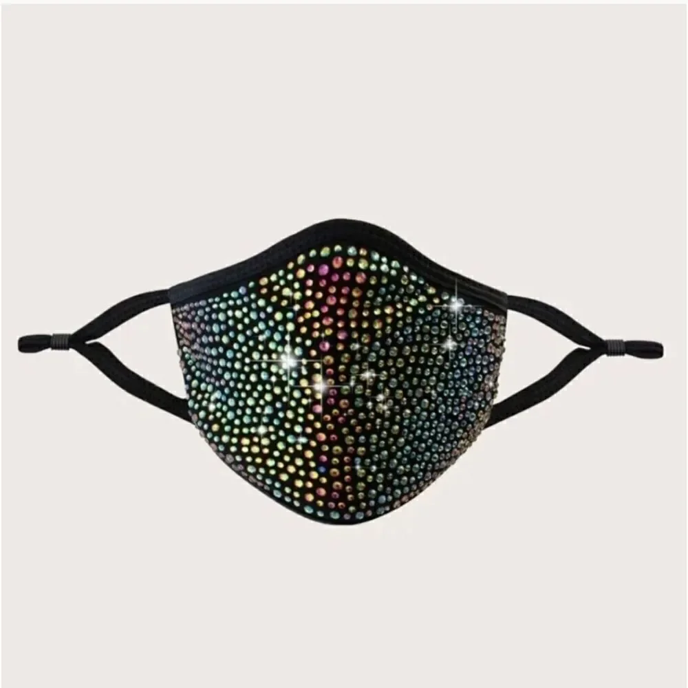 Multicolored Rhinestone Bling Face Mask Adjustable
